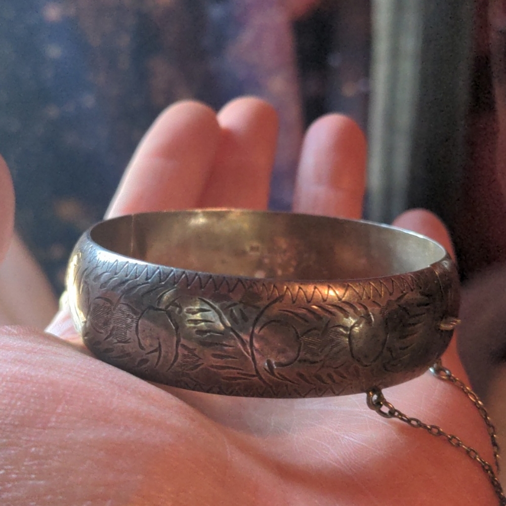 Beautiful Vintage Etched Solid Silver Bracelet - image 1